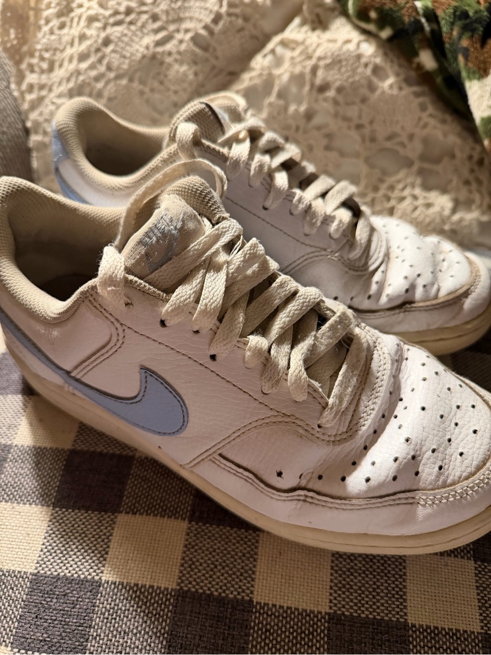 Nike White Sneakers with Light Blue Swoosh